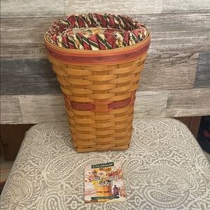 Longaberger Snapdragons flower‎ Basket with Red Trim floral liner and protector.